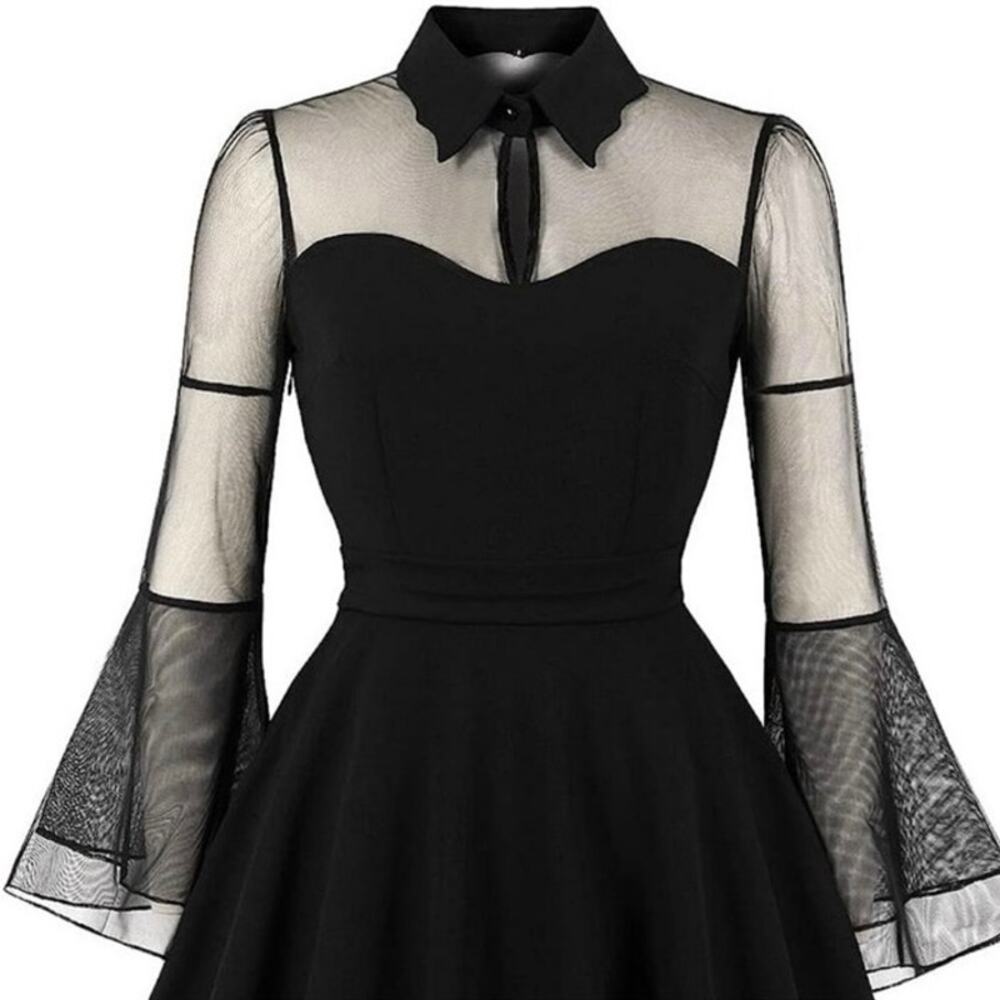 Amazon Wednesday Adams Whimisgoth Bell Sleeve Collar Black Dress Fairy Grunge 3X